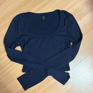 SHEIN navy blue semi crop top long sleeve
